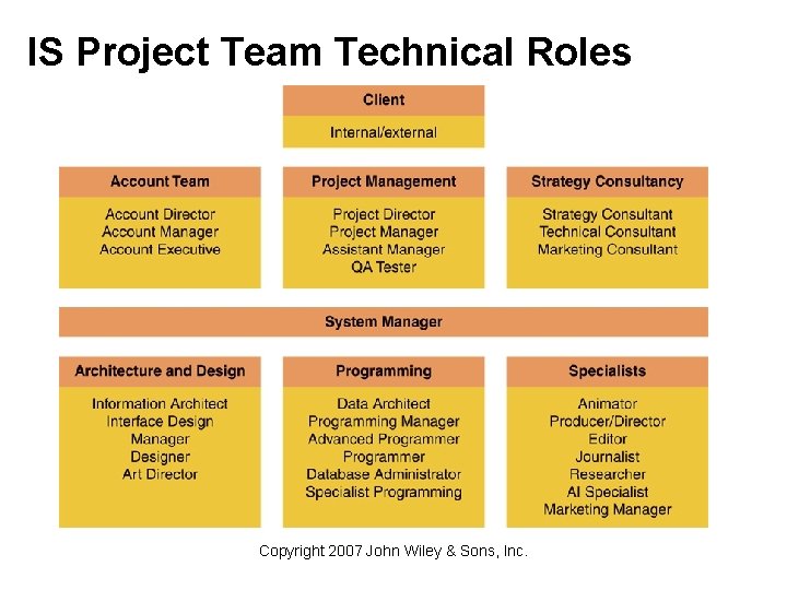 IS Project Team Technical Roles Copyright 2007 John Wiley & Sons, Inc. 