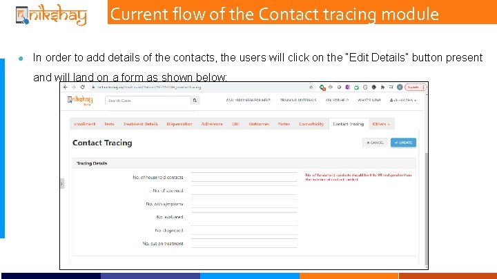 Current flow of the Contact tracing module ● In order to add details of