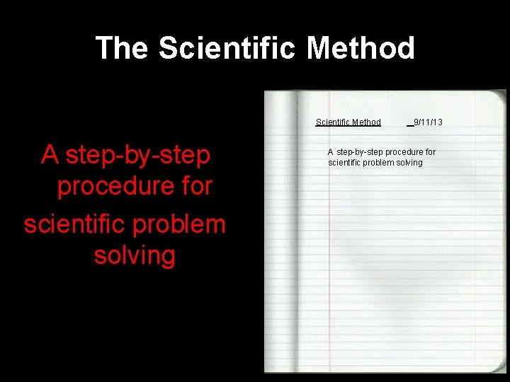 The Scientific Method A step-by-step procedure for scientific problem solving 9/11/13 A step-by-step procedure