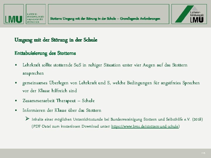 Stottern: Umgang mit der Störung in der Schule – Grundlegende Anforderungen Umgang mit der