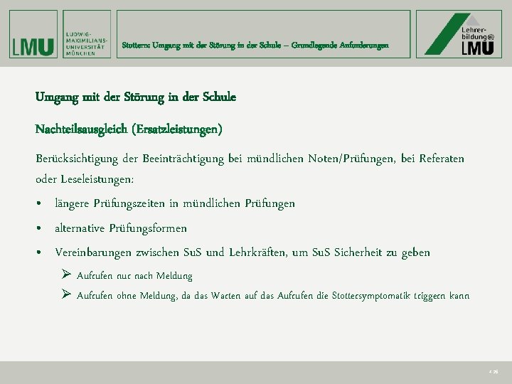 Stottern: Umgang mit der Störung in der Schule – Grundlegende Anforderungen Umgang mit der