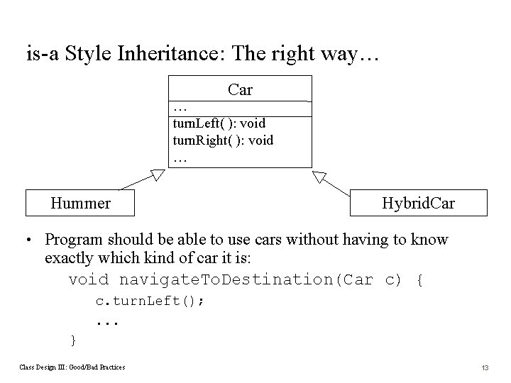 is-a Style Inheritance: The right way… Car … turn. Left( ): void turn. Right(