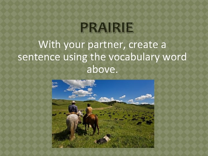 PRAIRIE With your partner, create a sentence using the vocabulary word above. 