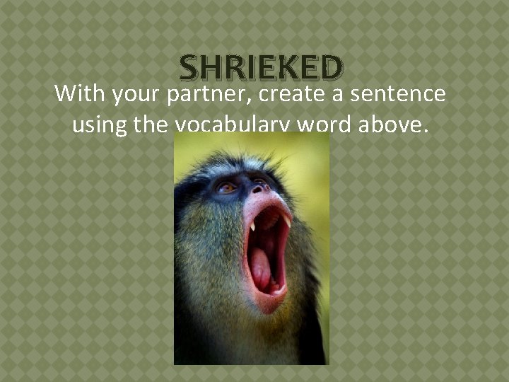 SHRIEKED With your partner, create a sentence using the vocabulary word above. 