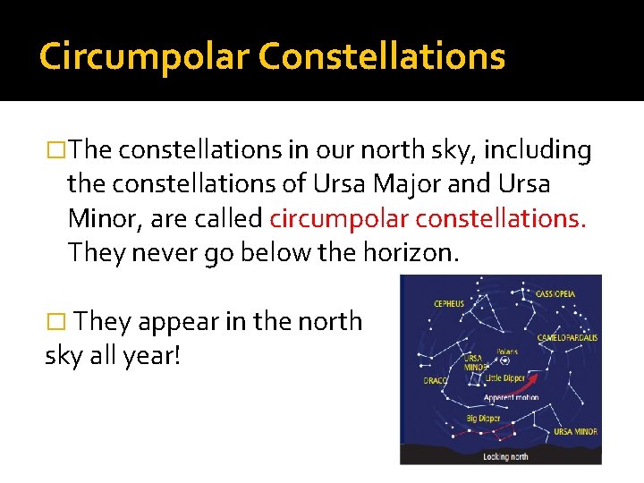 Circumpolar Constellations �The constellations in our north sky, including the constellations of Ursa Major Circumpolar Constellations �The constellations in our north sky, including the constellations of Ursa Major