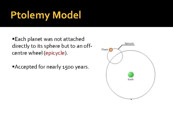 Ptolemy Model §Each planet was not attached directly to its sphere but to an Ptolemy Model §Each planet was not attached directly to its sphere but to an