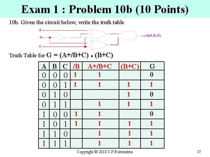 Exam 1 : Problem 10 b (10 Points) 10 b. Given the circuit below,