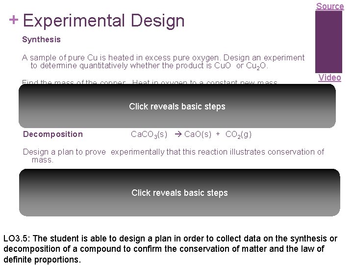 + Experimental Design Source Synthesis A sample of pure Cu is heated in excess