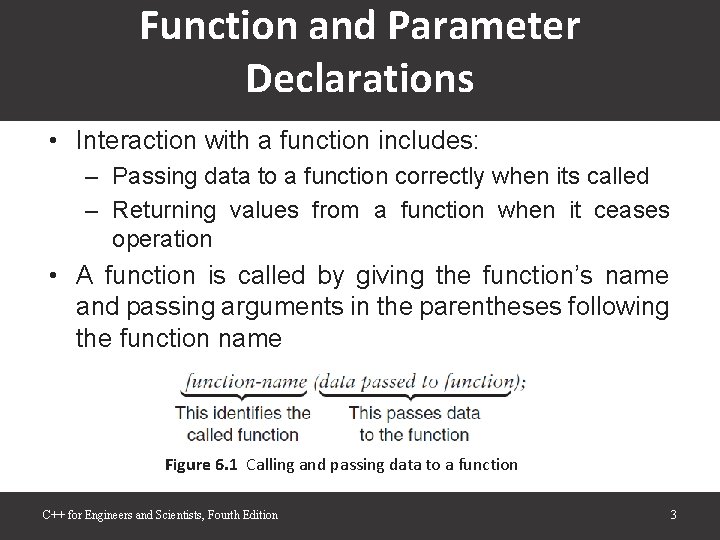 Function and Parameter Declarations • Interaction with a function includes: – Passing data to Function and Parameter Declarations • Interaction with a function includes: – Passing data to