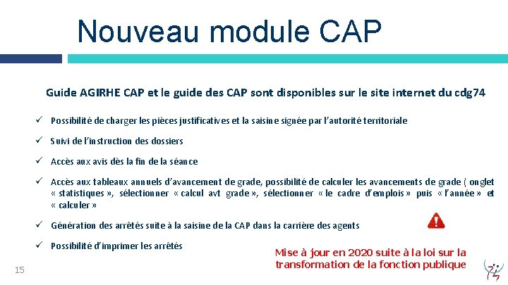 Nouveau module CAP Guide AGIRHE CAP et le guide des CAP sont disponibles sur