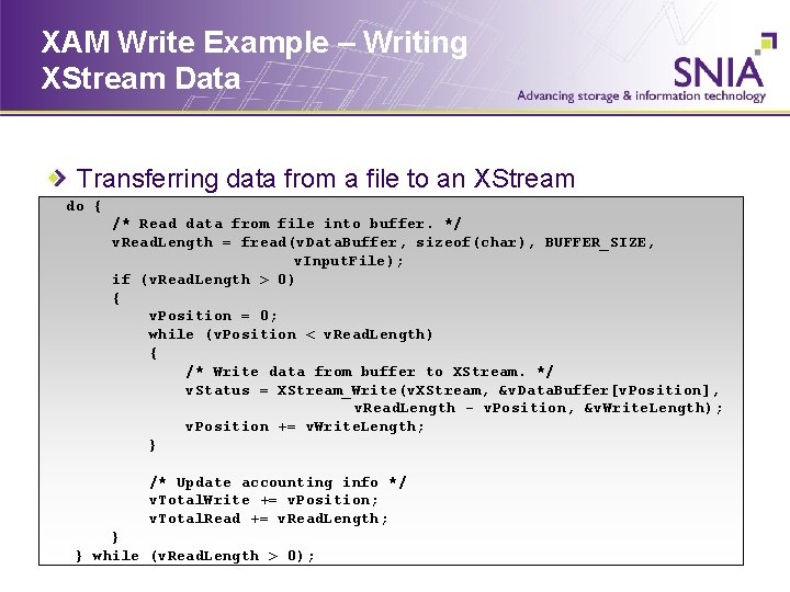 XAM Write Example – Writing XStream Data Transferring data from a file to an