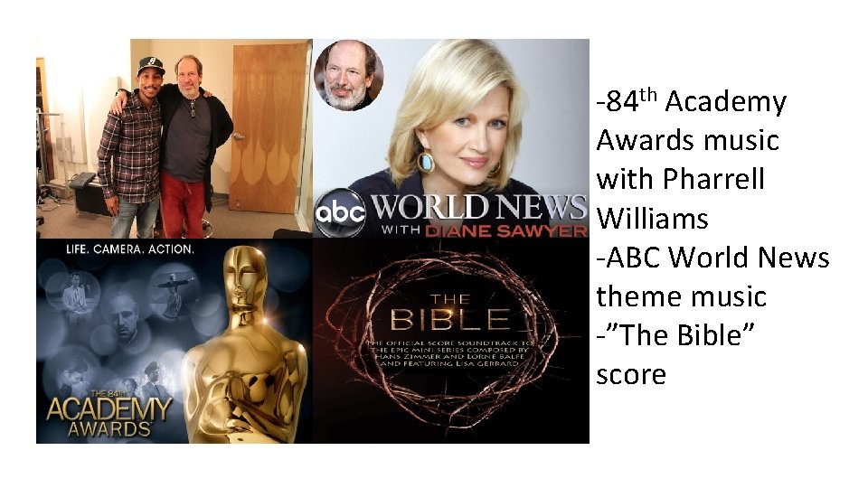 -84 th Academy Awards music with Pharrell Williams -ABC World News theme music -”The