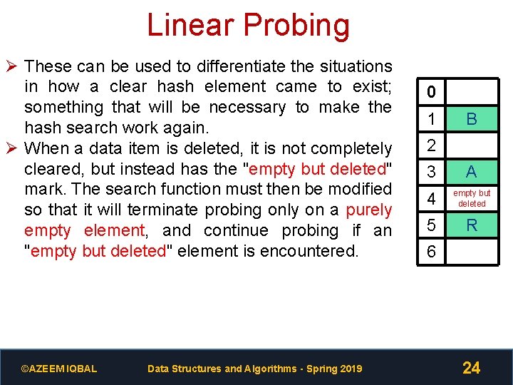 Linear Probing Ø These can be used to differentiate the situations in how a