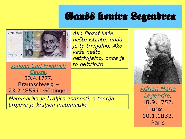 Gauss kontra Legendrea Johann Carl Friedrich Gauss, 30. 4. 1777. Braunschweig – 23. 2.