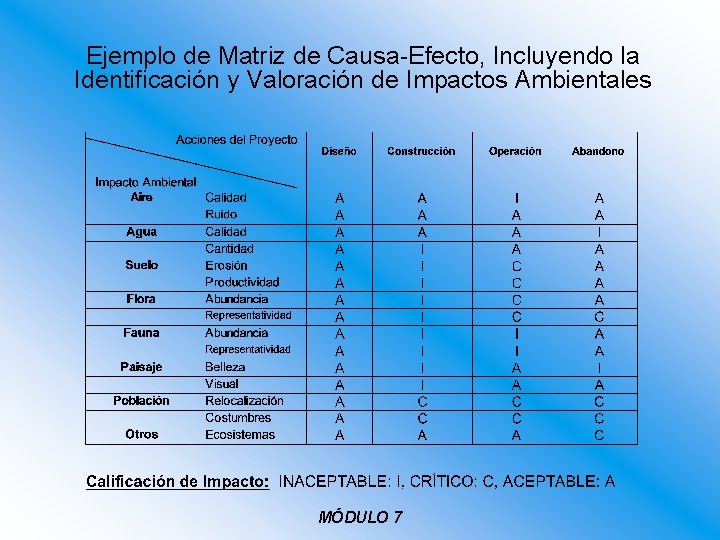 Ejemplo de Matriz de Causa-Efecto, Incluyendo la Identificación y Valoración de Impactos Ambientales MÓDULO