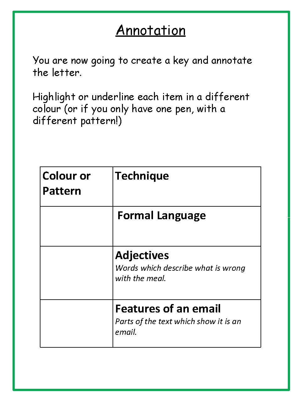 Annotation You are now going to create a key and annotate the letter. Highlight