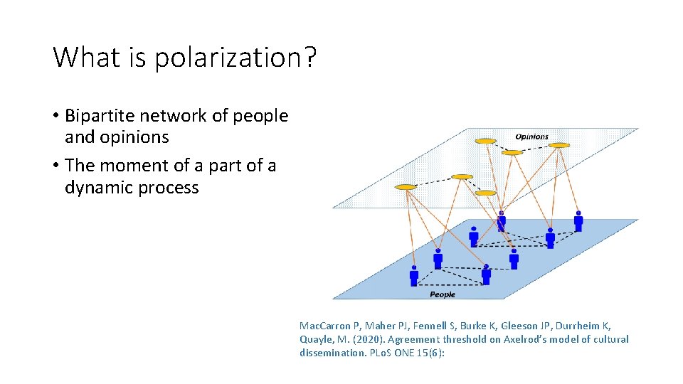 What is polarization? • Bipartite network of people and opinions • The moment of