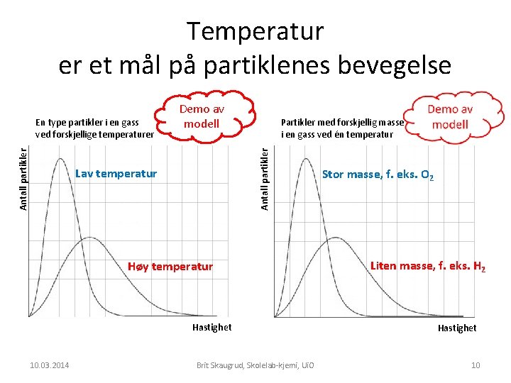 Temperatur er et mål på partiklenes bevegelse Partikler med forskjellig masse i en gass