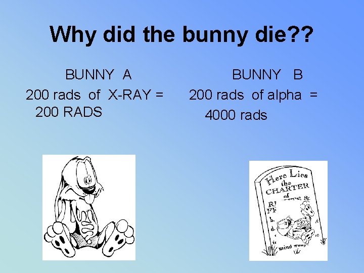 Why did the bunny die? ? BUNNY A 200 rads of X-RAY = 200