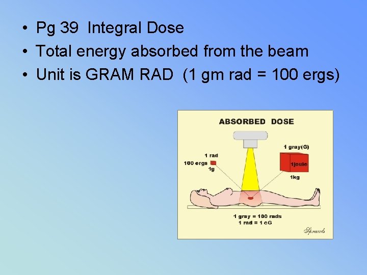  • Pg 39 Integral Dose • Total energy absorbed from the beam •