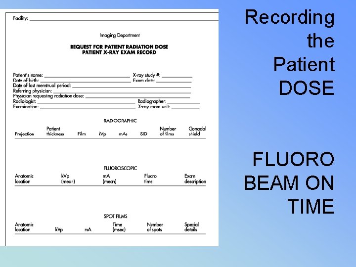 Recording the Patient DOSE FLUORO BEAM ON TIME 