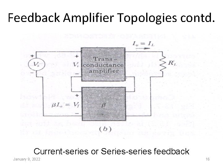 Feedback Amplifier Topologies contd. Current-series or Series-series feedback January 9, 2022 16 