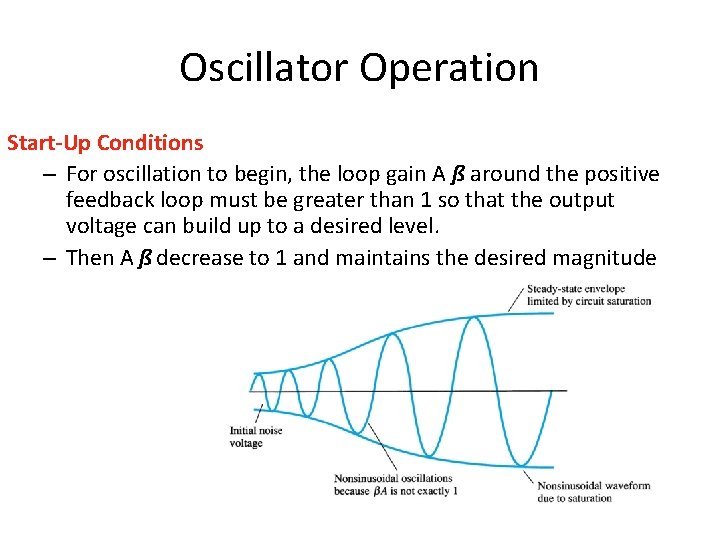 Oscillator Operation Start-Up Conditions – For oscillation to begin, the loop gain A ß