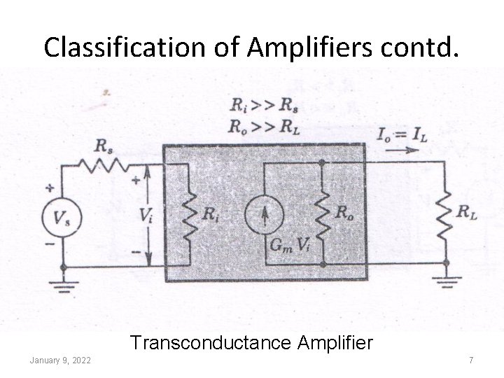 Classification of Amplifiers contd. Transconductance Amplifier January 9, 2022 7 