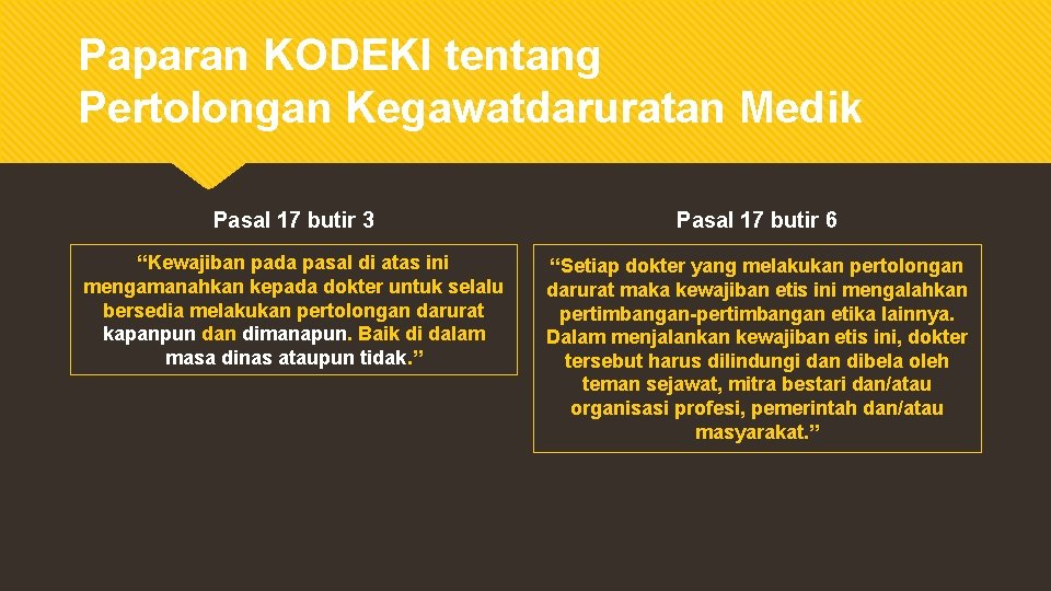 Paparan KODEKI tentang Pertolongan Kegawatdaruratan Medik Pasal 17 butir 3 Pasal 17 butir 6
