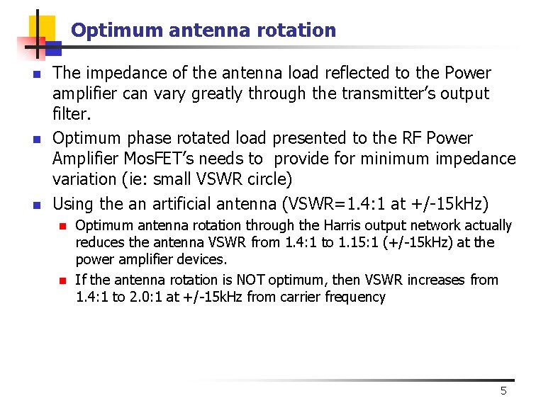 Optimum antenna rotation n The impedance of the antenna load reflected to the Power
