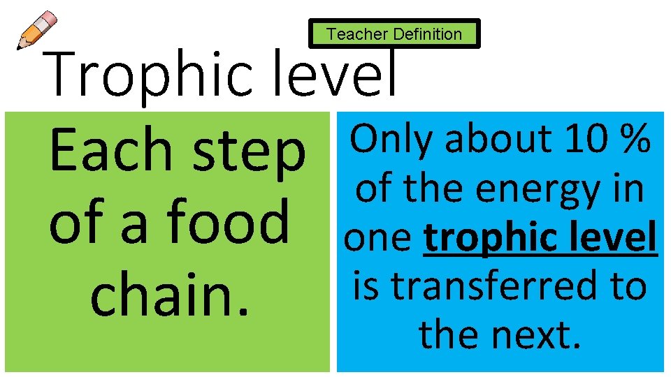 Teacher Definition Trophic level Only about 10 % Each step of the energy in