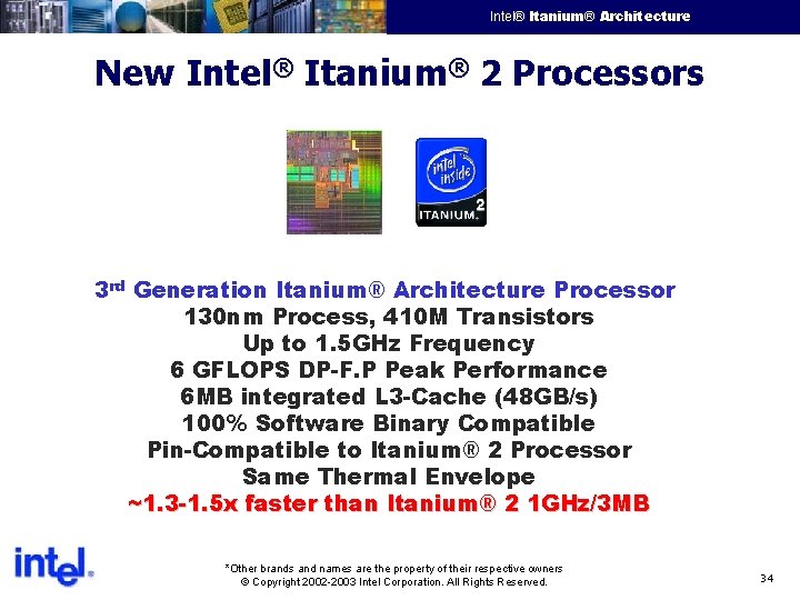 Intel® Itanium® Architecture Intel Confidential New Intel® Itanium® 2 Processors 3 rd Generation Itanium®