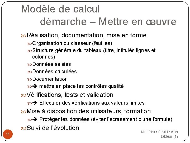 Modèle de calcul démarche – Mettre en œuvre Réalisation, documentation, mise en forme Organisation