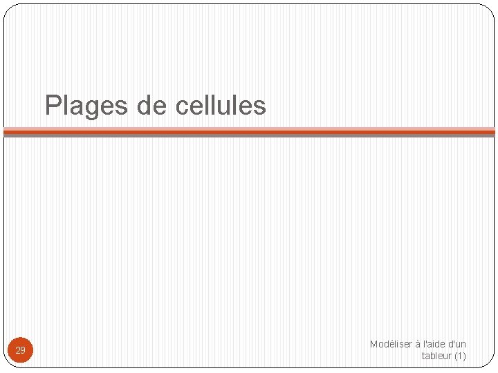 Plages de cellules 29 Modéliser à l'aide d'un tableur (1) 