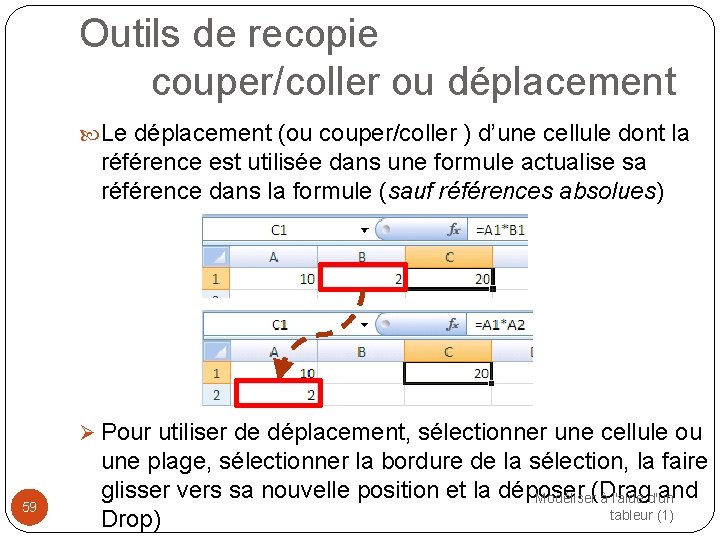 Outils de recopie couper/coller ou déplacement Le déplacement (ou couper/coller ) d’une cellule dont