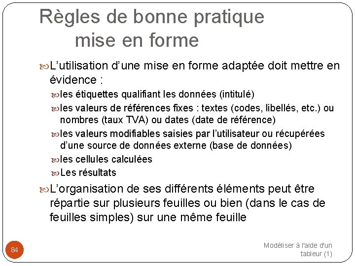 Règles de bonne pratique mise en forme L’utilisation d’une mise en forme adaptée doit