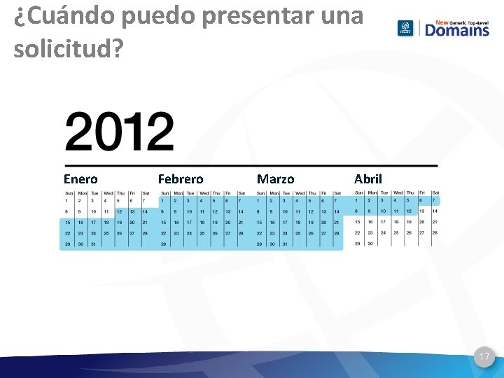 ¿Cuándo puedo presentar una solicitud? Enero Febrero Marzo Abril 17 