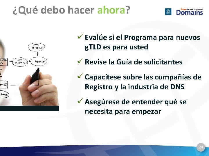 ¿Qué debo hacer ahora? ü Evalúe si el Programa para nuevos g. TLD es