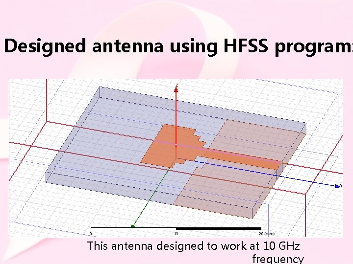 Designed antenna using HFSS program: This antenna designed to work at 10 GHz frequency