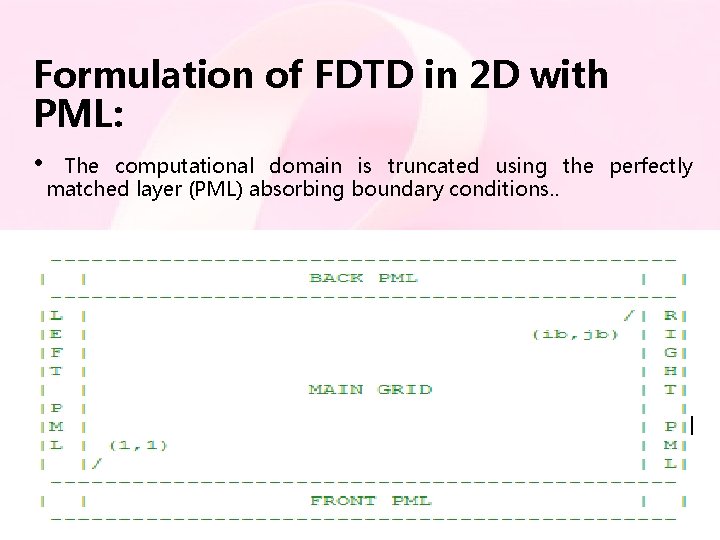 Formulation of FDTD in 2 D with PML: • The computational domain is truncated