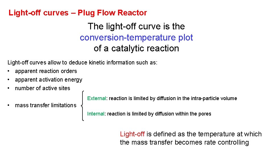 Light-off curves – Plug Flow Reactor The light-off curve is the conversion-temperature plot of