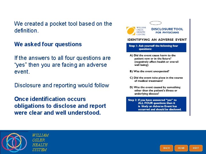 We created a pocket tool based on the definition. We asked four questions If
