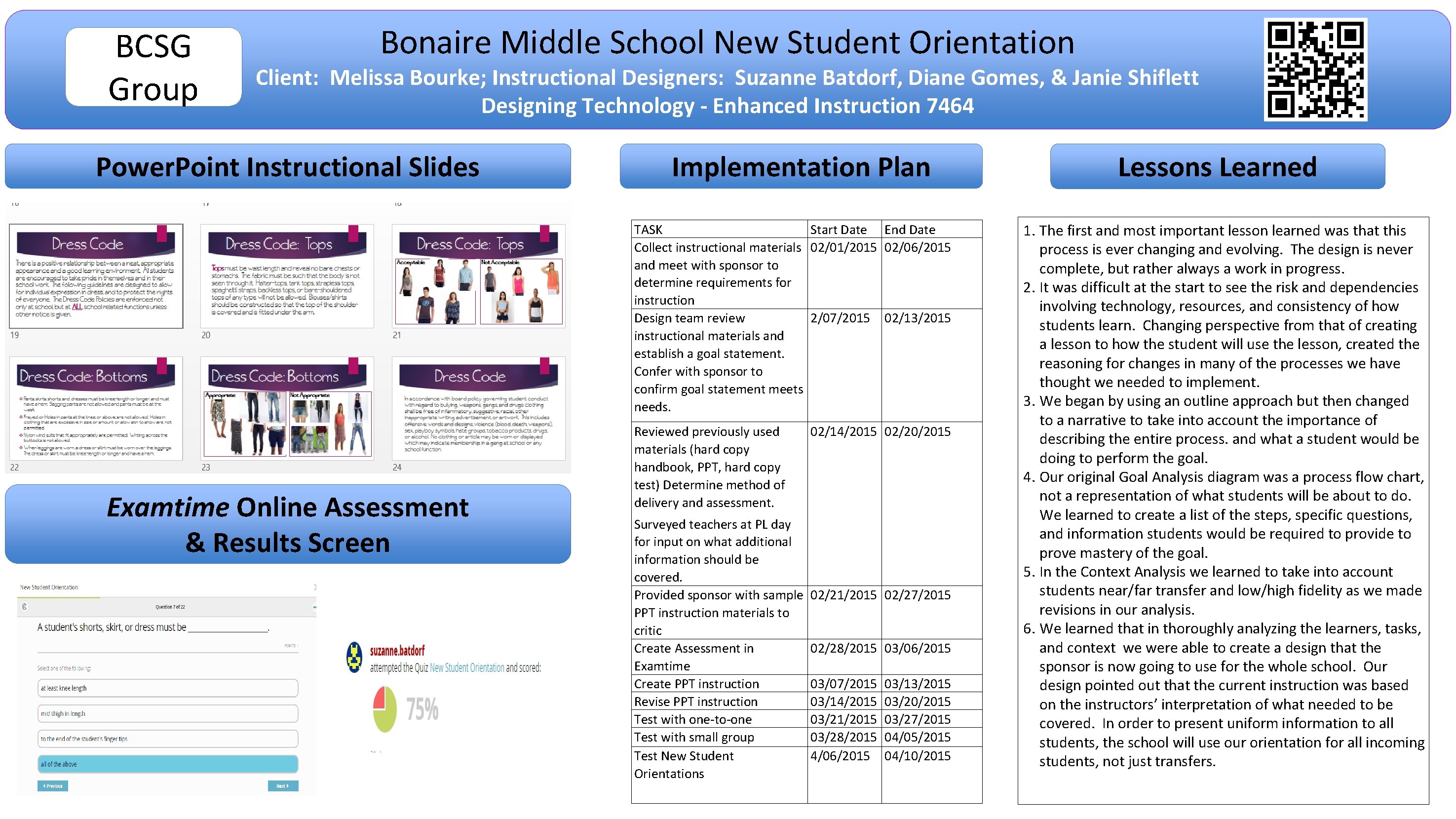 BCSG Group Bonaire Middle School New Student Orientation Client: Melissa Bourke; Instructional Designers: Suzanne