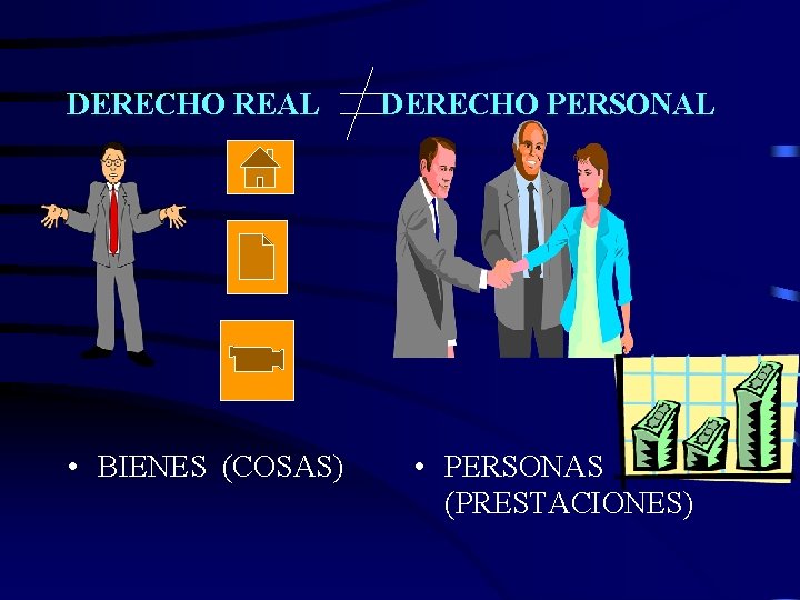 DERECHO REAL • BIENES (COSAS) DERECHO PERSONAL • PERSONAS (PRESTACIONES) 