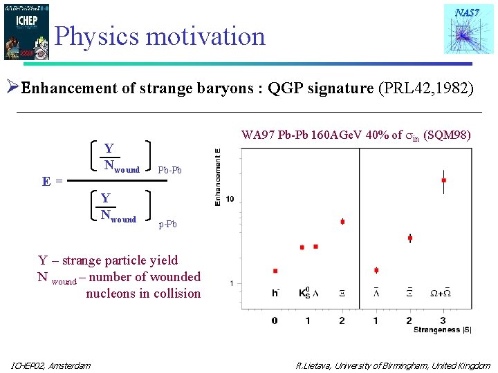 NA 57 Physics motivation ØEnhancement of strange baryons : QGP signature (PRL 42, 1982)