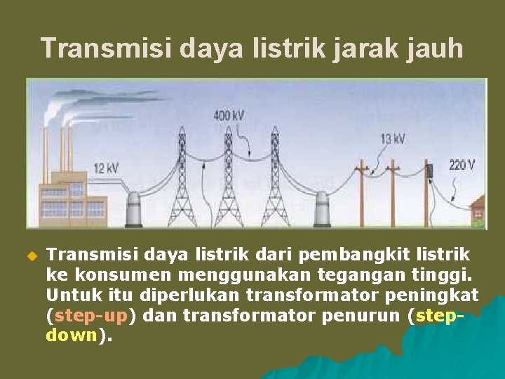 Transmisi daya listrik jarak jauh u Transmisi daya listrik dari pembangkit listrik ke konsumen