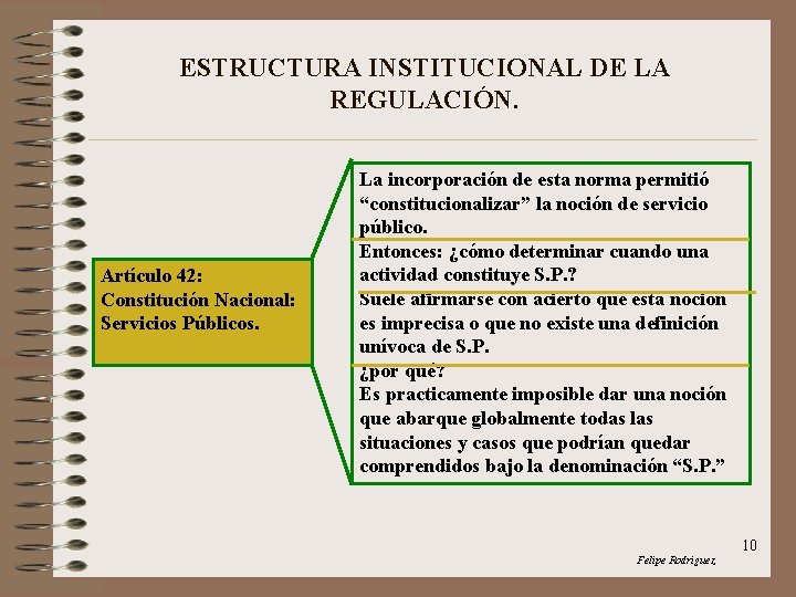 ESTRUCTURA INSTITUCIONAL DE LA REGULACIÓN. Artículo 42: Constitución Nacional: Servicios Públicos. La incorporación de