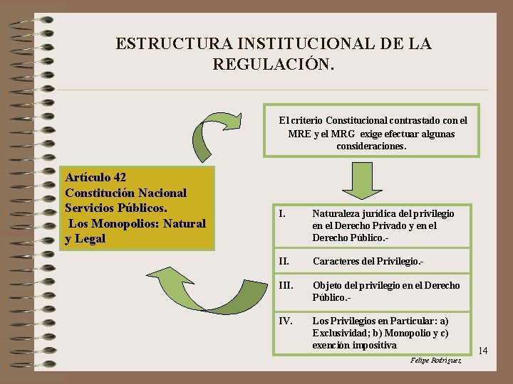 ESTRUCTURA INSTITUCIONAL DE LA REGULACIÓN. El criterio Constitucional contrastado con el MRE y el