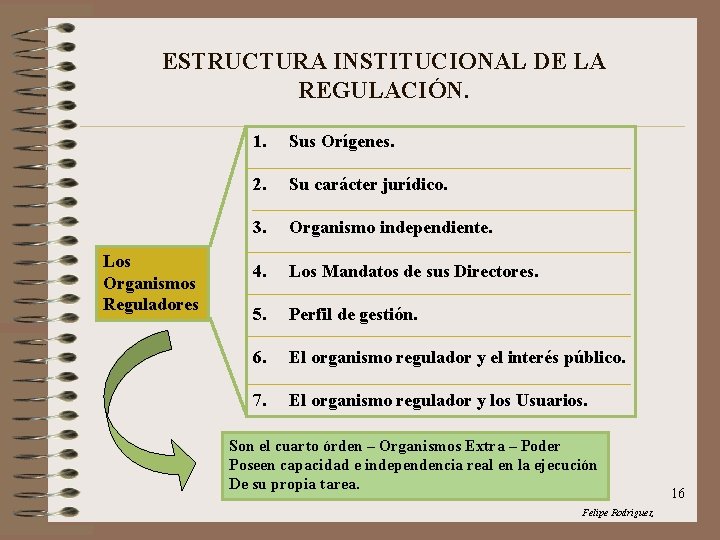 ESTRUCTURA INSTITUCIONAL DE LA REGULACIÓN. Los Organismos Reguladores 1. Sus Orígenes. 2. Su carácter