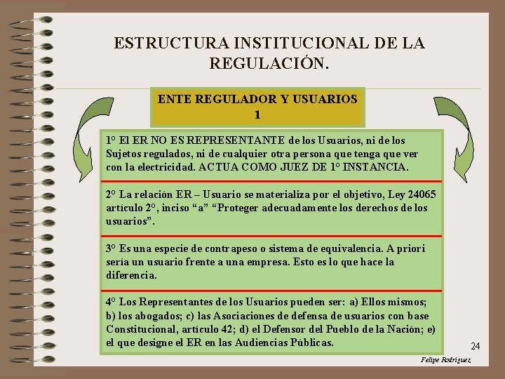 ESTRUCTURA INSTITUCIONAL DE LA REGULACIÓN. ENTE REGULADOR Y USUARIOS 1 1° El ER NO